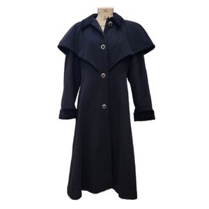 Vintage Lorovi Petites Black Wool Coat,Velvet Collar Women's 6